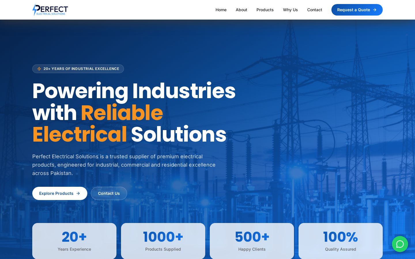 Perfect Electrical Solutions website homepage